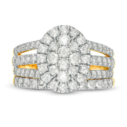 2.0 CT. T.W. Composite Natural Diamond Double Oval Frame Multi-Row Bridal Engagement Ring Set in Solid 10K Yellow Gold