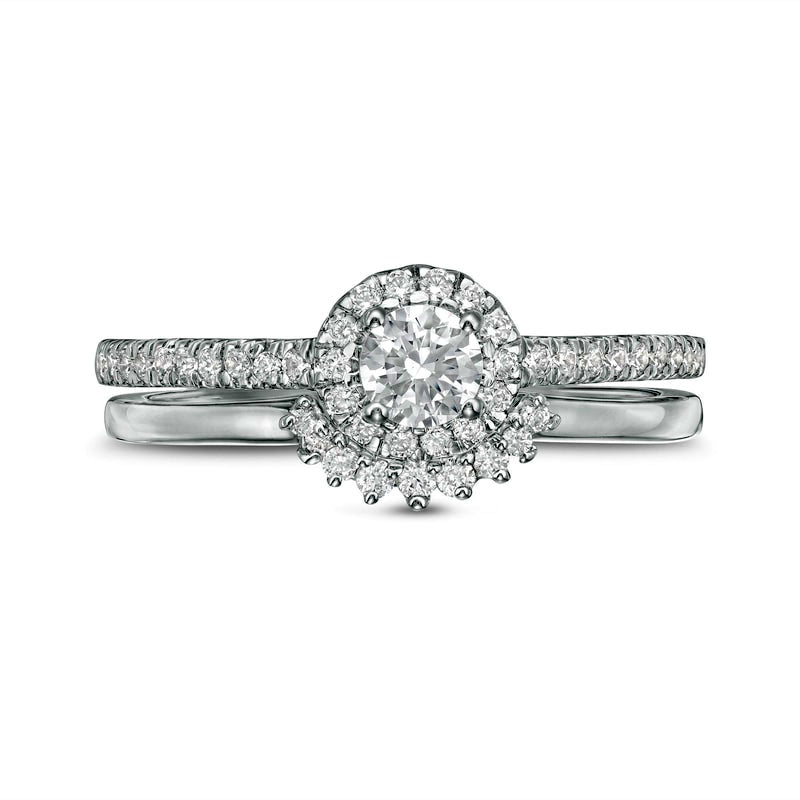 0.50 CT. T.W. Natural Diamond Frame Bridal Engagement Ring Set in Solid 10K White Gold
