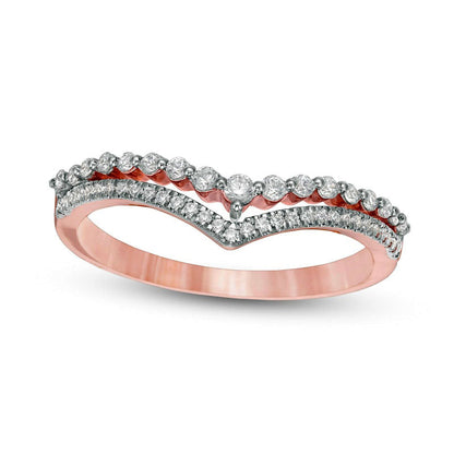 0.25 CT. T.W. Natural Diamond Double Chevron Anniversary Band in Solid 10K Rose Gold