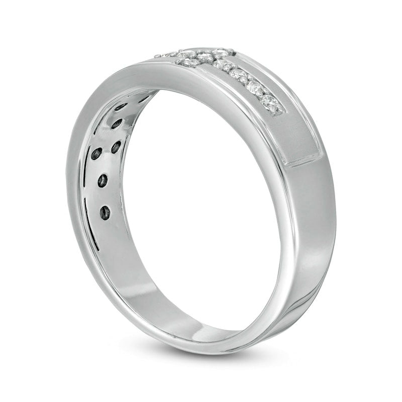Men's 0.13 CT. T.W. Natural Diamond Sideways Cross Wedding Band in Sterling Silver