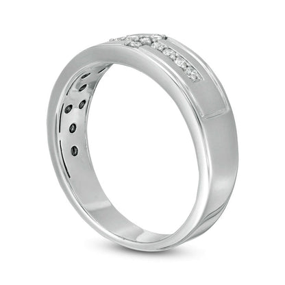 Men's 0.13 CT. T.W. Natural Diamond Sideways Cross Wedding Band in Sterling Silver