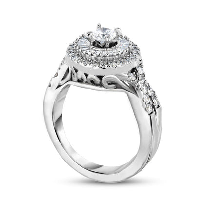 1.25 CT. T.W. Natural Diamond Double Frame Twist Shank Engagement Ring in Solid 14K White Gold
