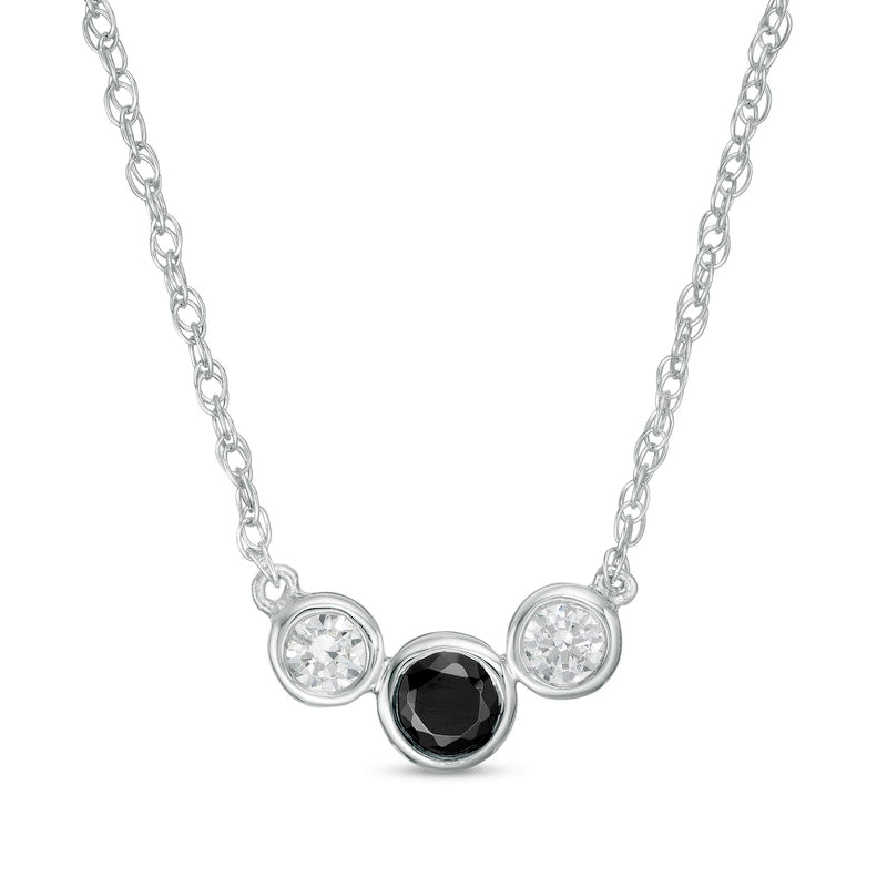 0.25 CT. T.W. Enhanced Black and White Natural Diamond Three Stone Bezel-Set Necklace in 10K White Gold