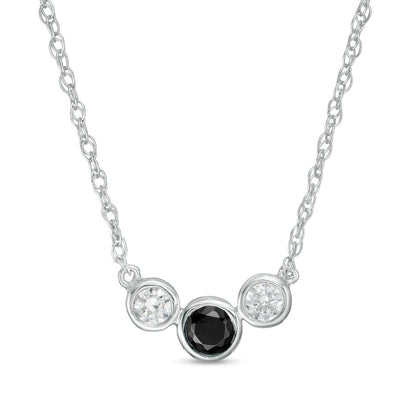0.25 CT. T.W. Enhanced Black and White Natural Diamond Three Stone Bezel-Set Necklace in 10K White Gold