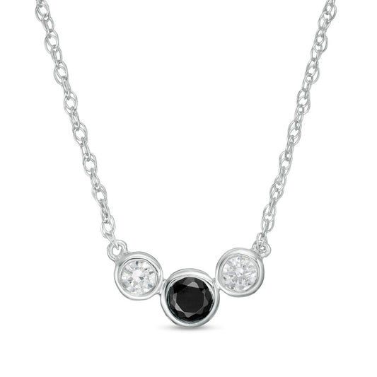 0.25 CT. T.W. Enhanced Black and White Natural Diamond Three Stone Bezel-Set Necklace in 10K White Gold