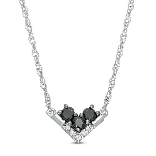 0.17 CT. T.W. Enhanced Black and White Natural Diamond Chevron Necklace in 10K White Gold