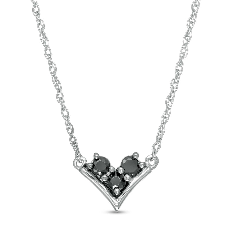 0.17 CT. T.W. Enhanced Black and White Natural Diamond Three Stone V" Necklace in Sterling Silver"