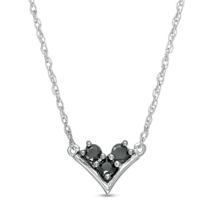 0.17 CT. T.W. Enhanced Black and White Natural Diamond Three Stone V" Necklace in Sterling Silver"