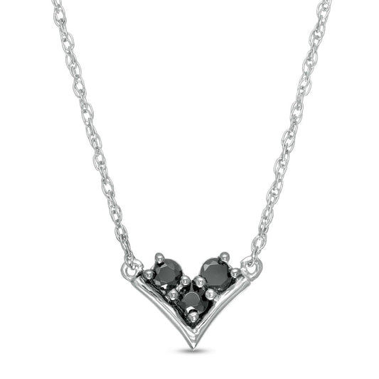 0.17 CT. T.W. Enhanced Black and White Natural Diamond Three Stone V" Necklace in Sterling Silver"