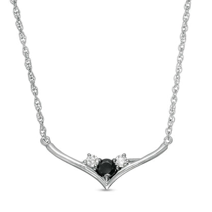 0.25 CT. T.W. Enhanced Black and White Natural Diamond Three Stone Chevron Necklace in Sterling Silver