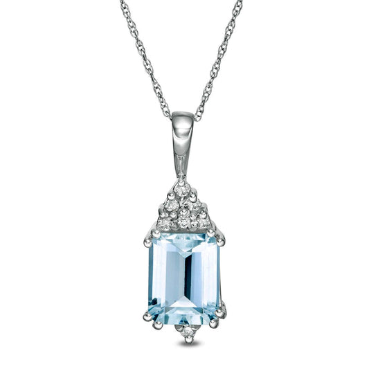 Emerald-Cut Aquamarine and 0.07 CT. T.W. Natural Diamond Geometric Pendant in 10K White Gold