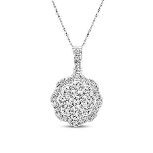 0.63 CT. T.W. Natural Diamond Scallop Frame Flower Pendant in 10K White Gold