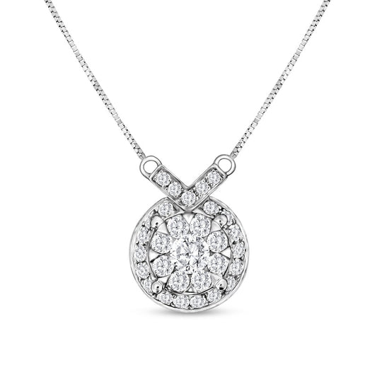 0.25 CT. T.W. Natural Diamond Double Frame Chevron Necklace in 10K White Gold