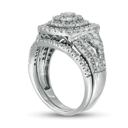 1.5 CT. T.W. Composite Natural Diamond Cushion Frame Bridal Engagement Ring Set in Solid 10K White Gold