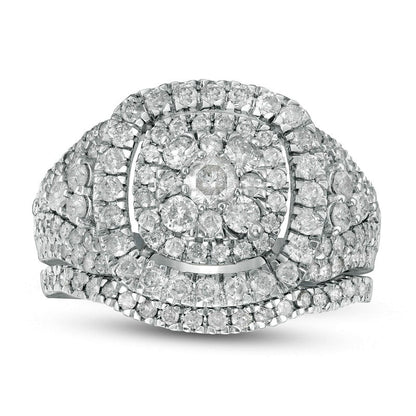 1.5 CT. T.W. Composite Natural Diamond Cushion Frame Bridal Engagement Ring Set in Solid 10K White Gold
