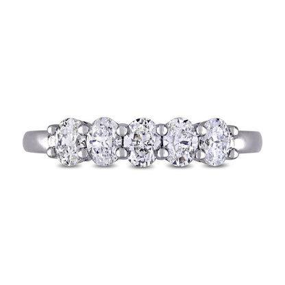 1.0 CT. T.W. Oval Natural Diamond Five Stone Anniversary Band in Solid 14K White Gold (H/VS2)