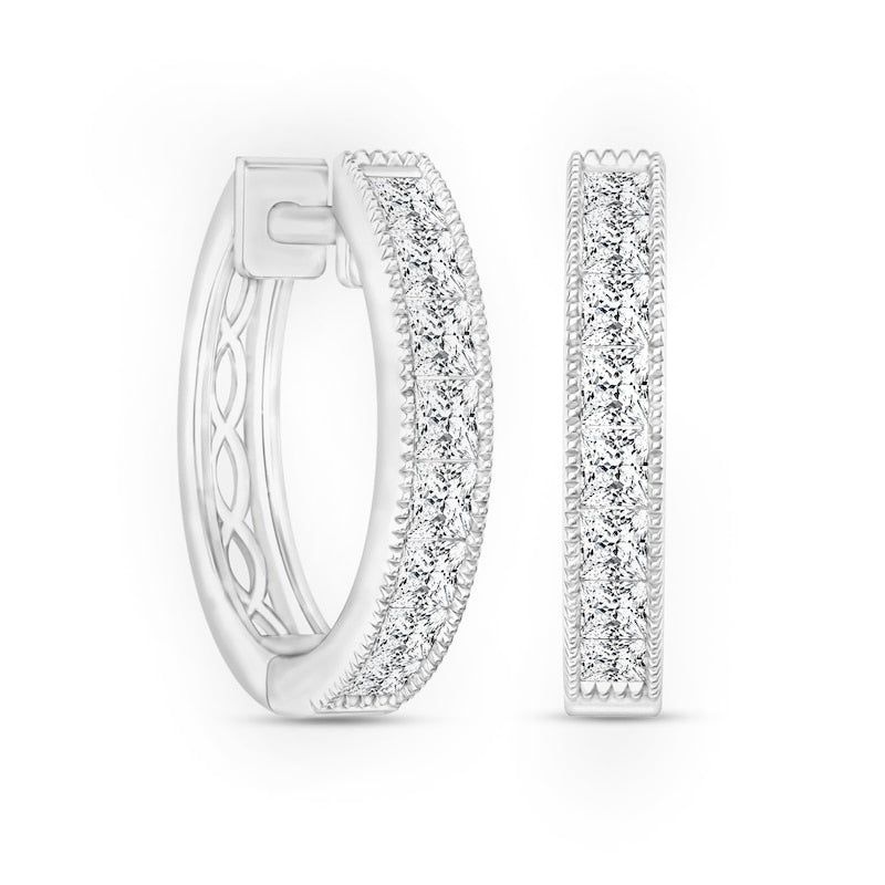 0.75 CT. T.W. Princess-Cut Diamond Vintage-Style Hoop Earrings in 10K White Gold