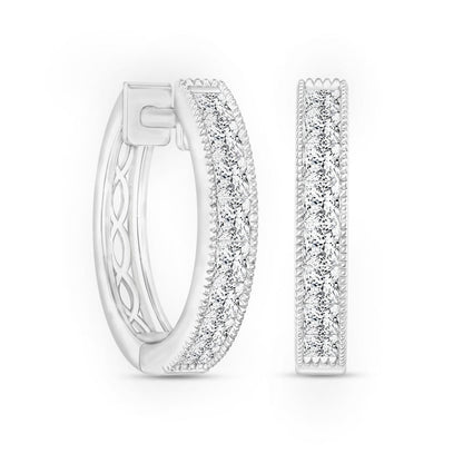 0.75 CT. T.W. Princess-Cut Diamond Vintage-Style Hoop Earrings in 10K White Gold