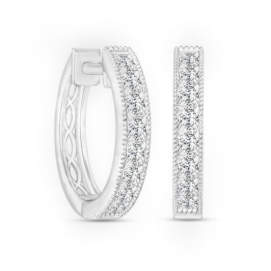 0.75 CT. T.W. Princess-Cut Diamond Vintage-Style Hoop Earrings in 10K White Gold