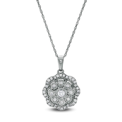 0.33 CT. T.W. Natural Diamond Double Scallop Frame Pendant in Sterling Silver