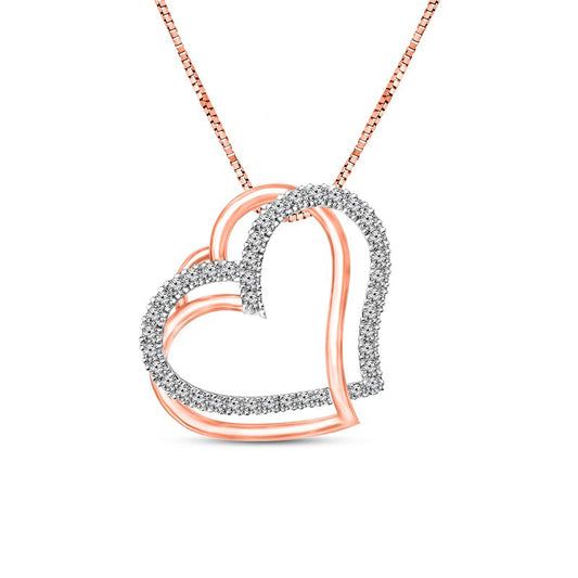 0.25 CT. T.W. Natural Diamond Double Tilted Heart Outline Pendant in 10K Two-Tone Gold