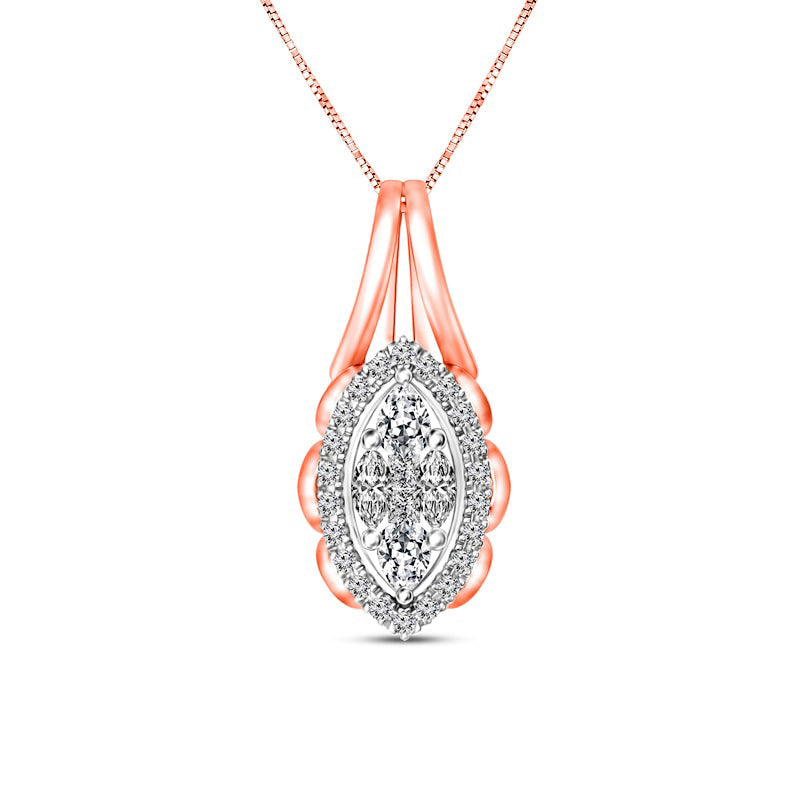0.25 CT. T.W. Composite Natural Diamond Marquise Scallop Frame Pendant in 10K Two-Tone Gold