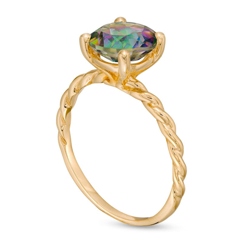 8.0mm Mystic Fire Topaz Solitaire Rope Shank Ring in Solid 10K Yellow Gold