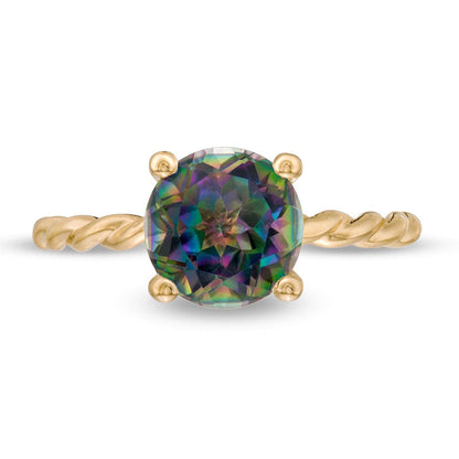 8.0mm Mystic Fire Topaz Solitaire Rope Shank Ring in Solid 10K Yellow Gold