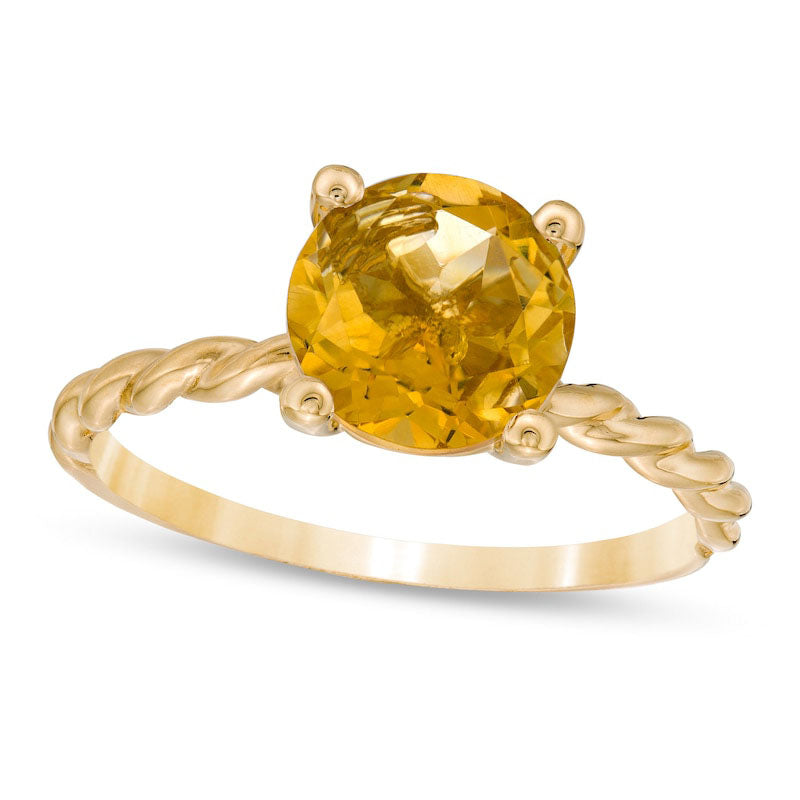 8.0mm Citrine Solitaire Rope Shank Ring in Solid 10K Yellow Gold