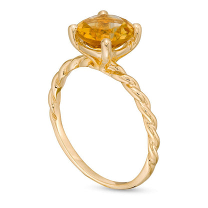 8.0mm Citrine Solitaire Rope Shank Ring in Solid 10K Yellow Gold
