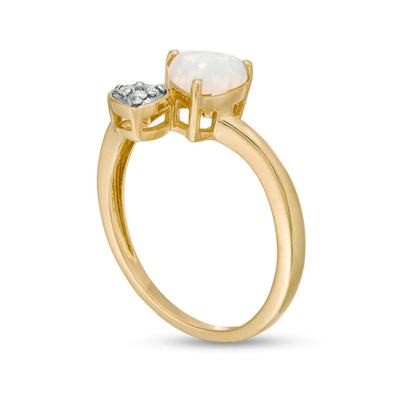 6.0mm Heart-Shaped Lab-Created Opal and Diamond Accent Bypass Split Shank Ring in Solid 10K Yellow Gold