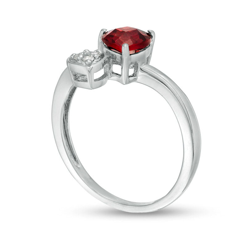 6.0mm Heart-Shaped Garnet and Natural Diamond Accent Bypass Split Shank Ring in Solid 10K White Gold