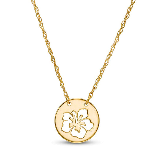 Mini Cut-Out Hibiscus Disc Necklace in 14K Gold
