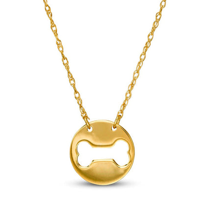 Mini Cut-Out Dog Bone Disc Necklace in 14K Gold