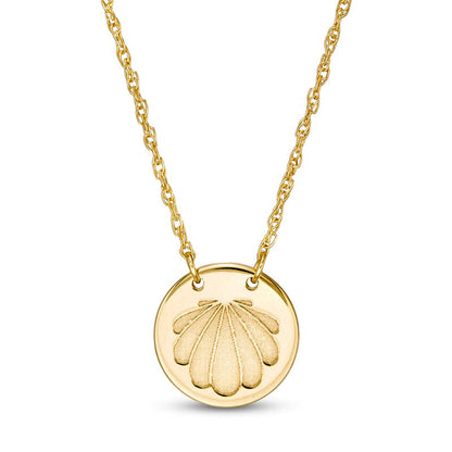 Mini Scallop Seashell Stamped Disc Necklace in 14K Gold