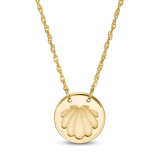 Mini Scallop Seashell Stamped Disc Necklace in 14K Gold