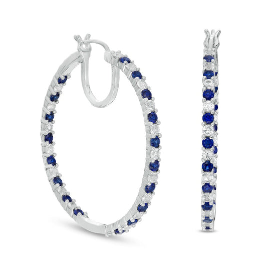 Alternating Lab-Created Blue and White Sapphire Inside-Out Hoop Earrings in Sterling Silver