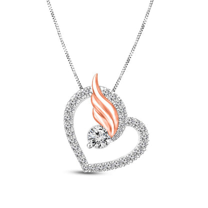 0.38 CT. T.W. Natural Diamond Tilted Heart Outline with Wing Pendant in 10K Two-Tone Gold