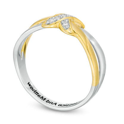 0.05 CT. T.W. Natural Diamond X" Engravable Crossover Split Shank Promise Ring in Sterling Silver and Solid 10K Yellow Gold (1 Line)"