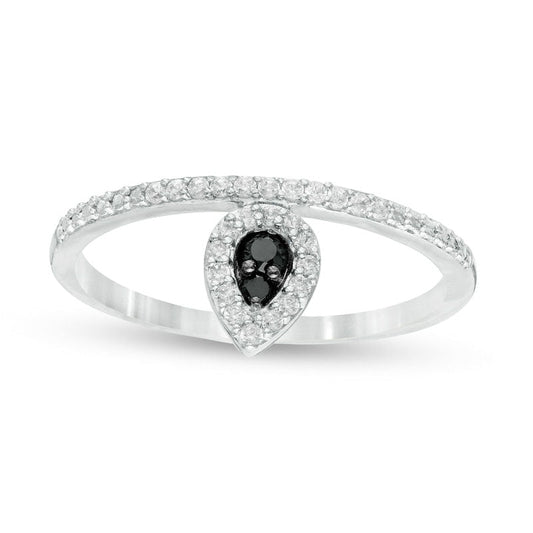 0.17 CT. T.W. Enhanced Black and White Natural Diamond Pear-Shaped Frame Promise Ring in Solid 10K White Gold