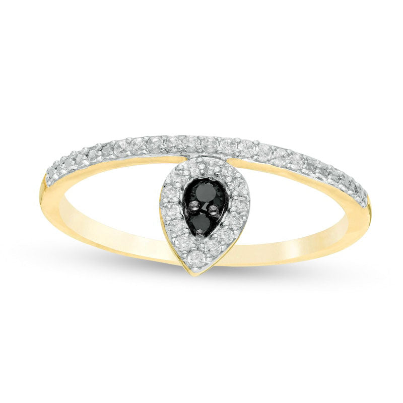 0.17 CT. T.W. Enhanced Black and White Composite Natural Diamond Pear-Shaped Frame Promise Ring in Solid 10K Yellow Gold