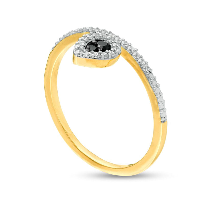 0.17 CT. T.W. Enhanced Black and White Composite Natural Diamond Pear-Shaped Frame Promise Ring in Solid 10K Yellow Gold