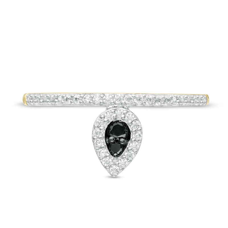 0.17 CT. T.W. Enhanced Black and White Composite Natural Diamond Pear-Shaped Frame Promise Ring in Solid 10K Yellow Gold