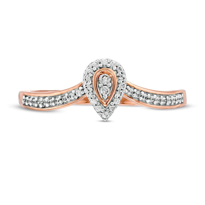 0.13 CT. T.W. Composite Natural Diamond Pear-Shaped Frame Chevron Promise Ring in Solid 10K Rose Gold