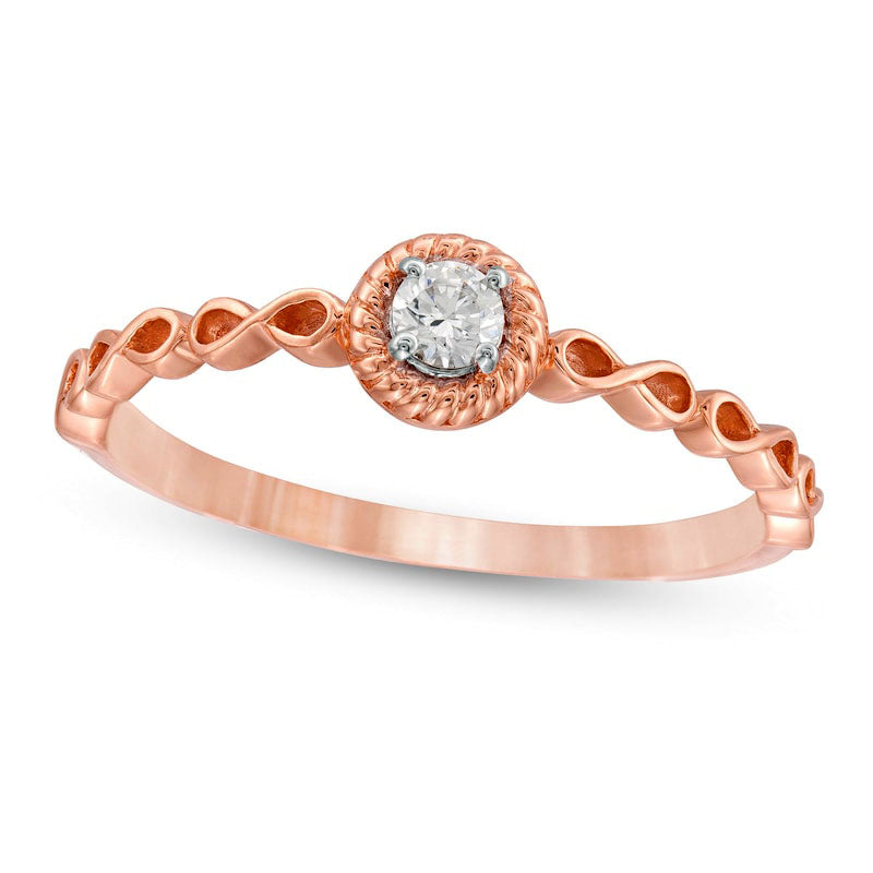 0.10 CT. Natural Clarity Enhanced Diamond Rope Frame Infinity Shank Solitaire Promise Ring in Solid 10K Rose Gold