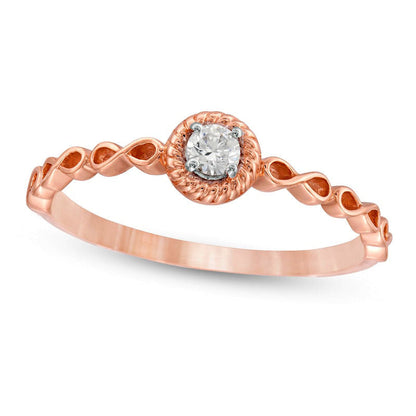 0.10 CT. Natural Clarity Enhanced Diamond Rope Frame Infinity Shank Solitaire Promise Ring in Solid 10K Rose Gold