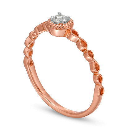 0.10 CT. Natural Clarity Enhanced Diamond Rope Frame Infinity Shank Solitaire Promise Ring in Solid 10K Rose Gold