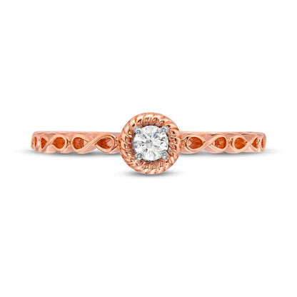 0.10 CT. Natural Clarity Enhanced Diamond Rope Frame Infinity Shank Solitaire Promise Ring in Solid 10K Rose Gold