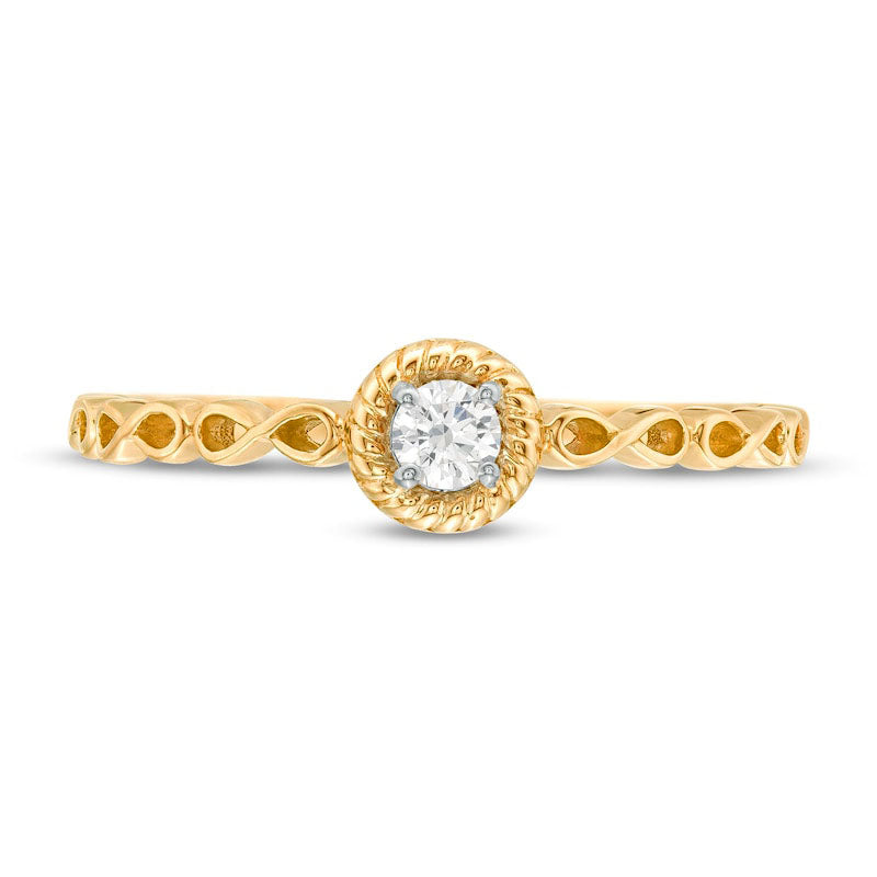 0.10 CT. Natural Clarity Enhanced Diamond Rope Frame Infinity Shank Solitaire Promise Ring in Solid 10K Yellow Gold