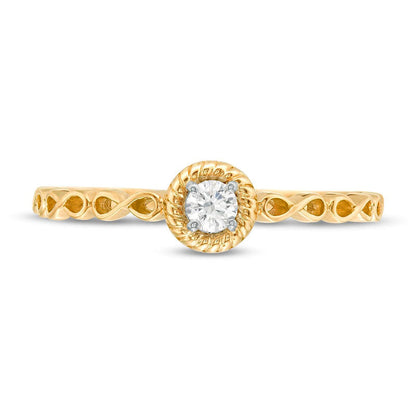 0.10 CT. Natural Clarity Enhanced Diamond Rope Frame Infinity Shank Solitaire Promise Ring in Solid 10K Yellow Gold
